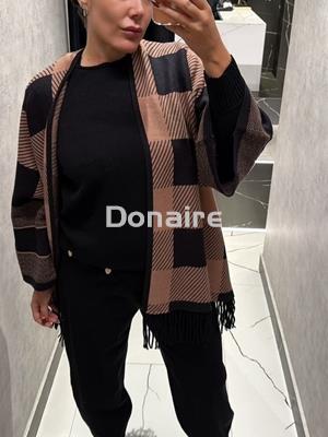 Chaqueta tipo poncho cuadros y flecos Lolita - Imagen 2