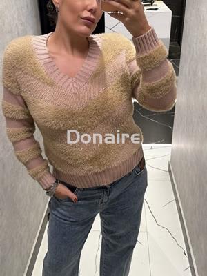 Jersey beige combinado efecto pelo y strass Koralline - Imagen 2