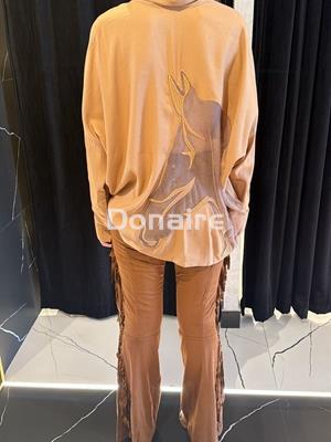 Maxi camisa beige silueta rejilla espalda Open - Imagen 2