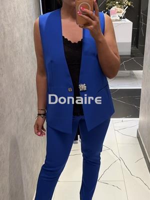 Maxi chaleco azul eléctrico botón joya Koralline - Imagen 2