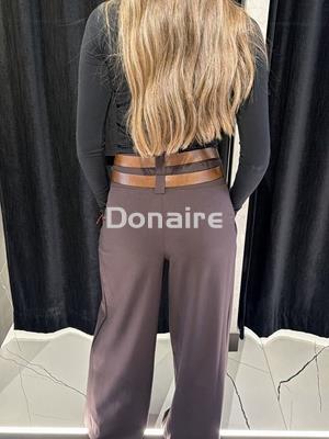 Pantalón marrón pata ancha doble cinturón Dixie - Imagen 2