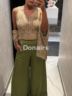 Pantalón palazzo satén verde Goa Goa - Imagen 2