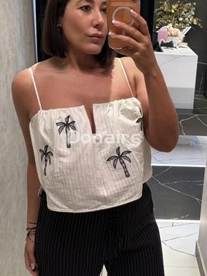 Top lino blanco palmeras Open - Imagen 2