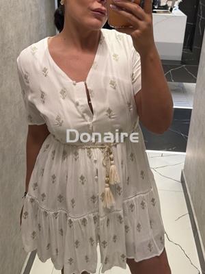 Vestido blanco y dorado manga corta Goa Goa - Imagen 2