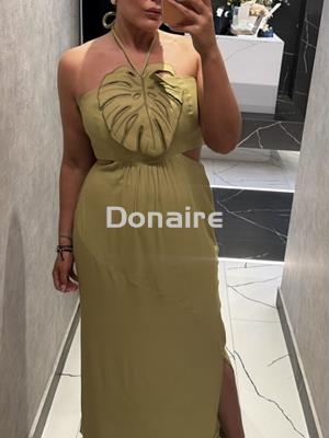 Vestido cut out verde detalle hoja open - Imagen 2