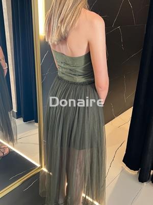 Vestido kaki palabra de honor y tul Dixie - Imagen 2