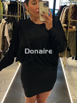 Vestido negro drapeado y hombreras Souvenir - Imagen 2