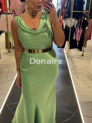 Vestido verde largo fiesta cinturón fucsia Phard - Imagen 2